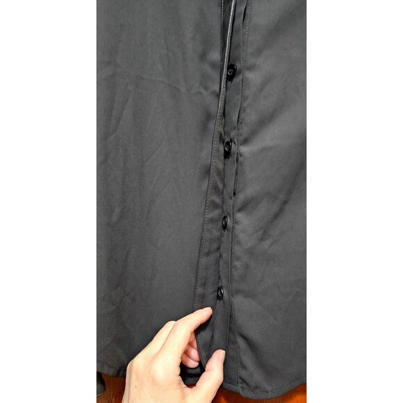 Gracia Black Button-Up Top With Faux Leather Details & Flared Sleeves - Size S - Picture 3 of 12
